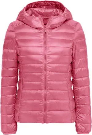 Aniywn Lightweight Short Puffer Jacket for Women Zip Long Sleeve Packable Hooded Down Coats Slim Winter Warm Cropped Outwear