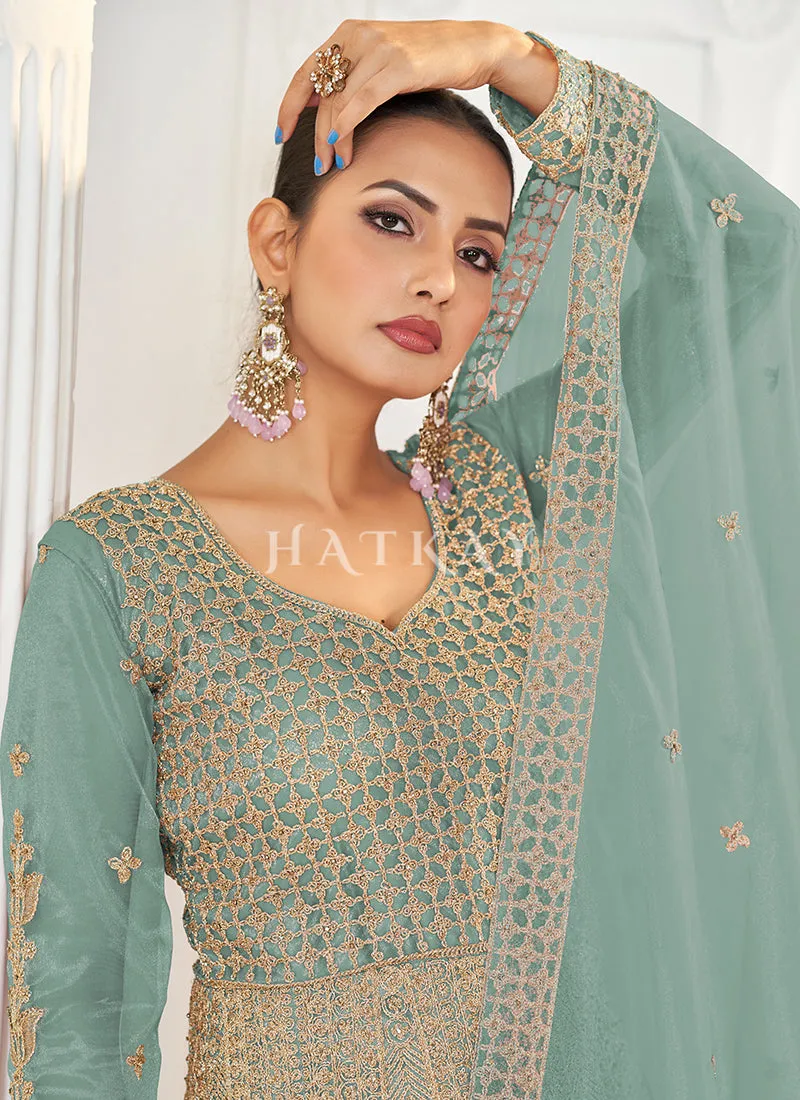 Aqua Blue Designer Anarkali Suit