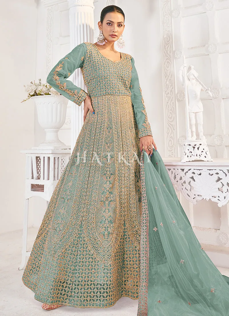 Aqua Blue Designer Anarkali Suit