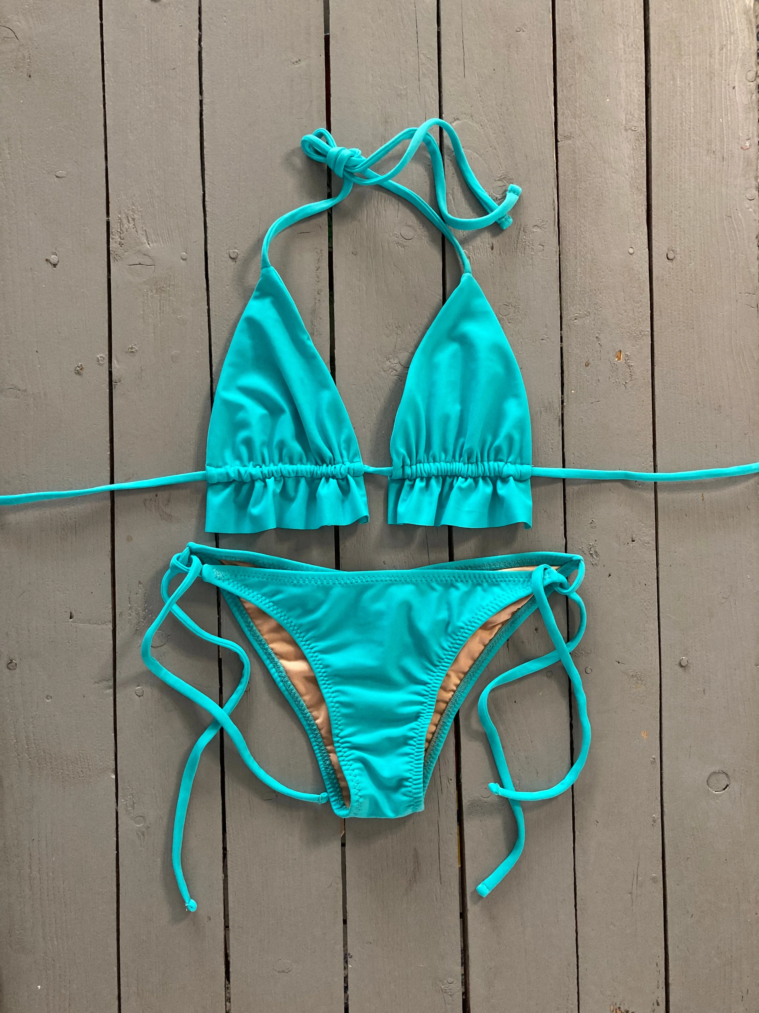 Aqua Triangle Bikini Top with Ruffle