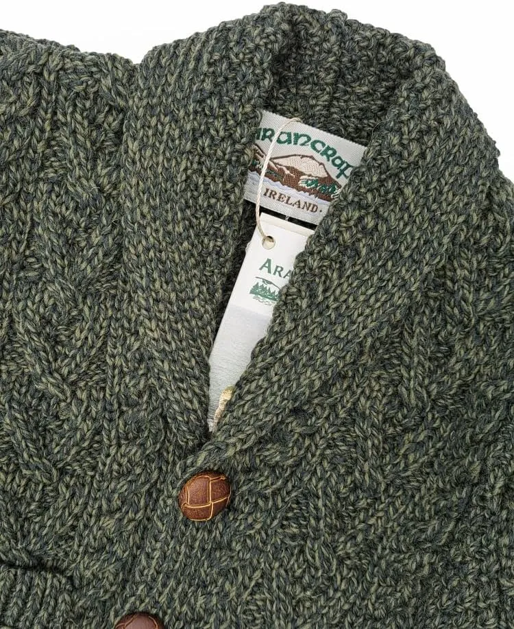 Aran Crafts Boy's Irish Soft Cable Knitted Shawl Cardigan (100% Merino Wool)