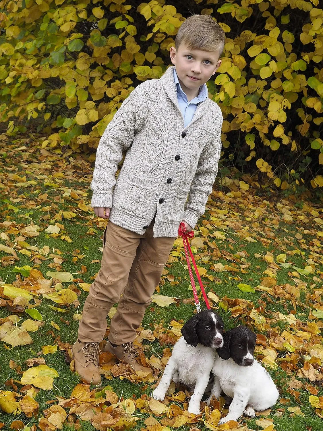 Aran Crafts Boy's Irish Soft Cable Knitted Shawl Cardigan (100% Merino Wool)