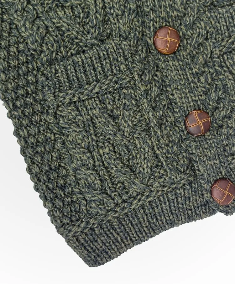 Aran Crafts Boy's Irish Soft Cable Knitted Shawl Cardigan (100% Merino Wool)
