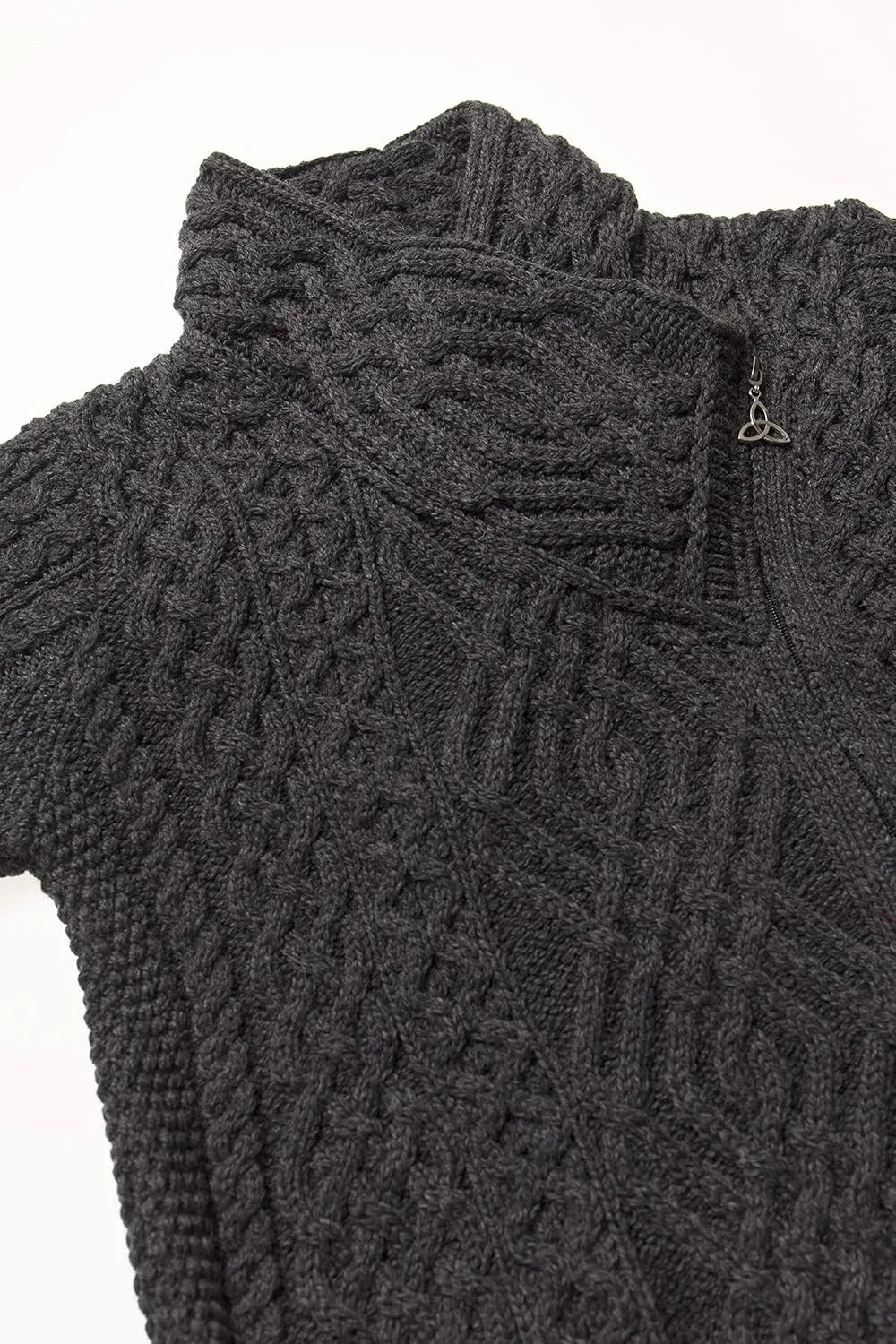 Aran Crafts Women's Irish Soft Cable Knitted Side Zip Coat (100% Merino Wool)