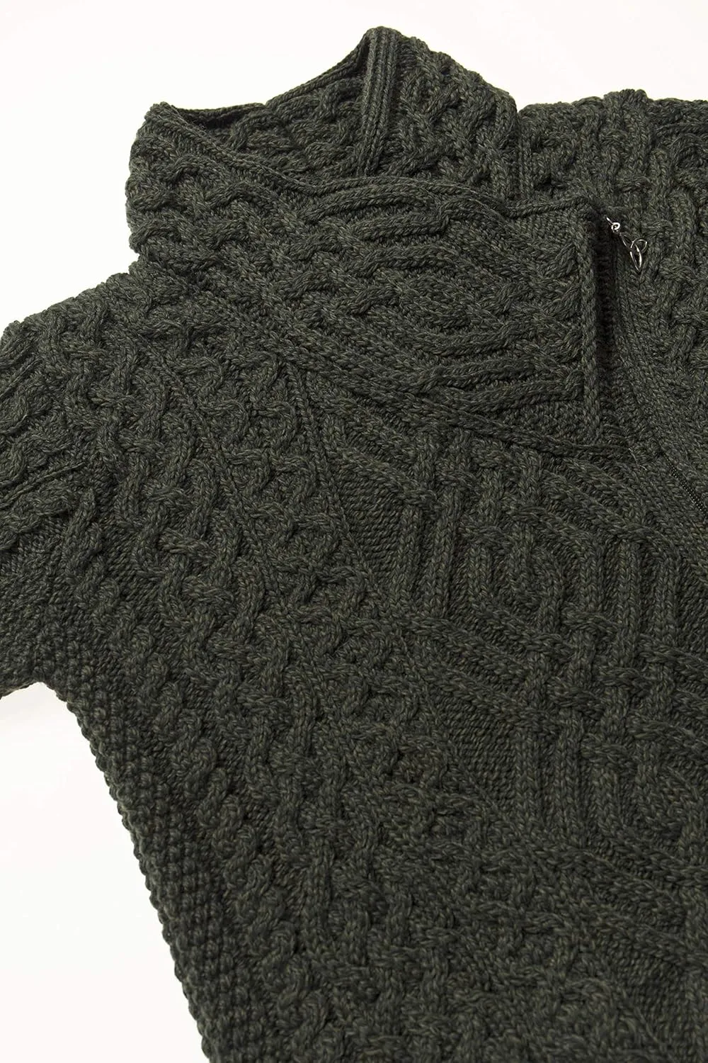 Aran Crafts Women's Irish Soft Cable Knitted Side Zip Coat (100% Merino Wool)