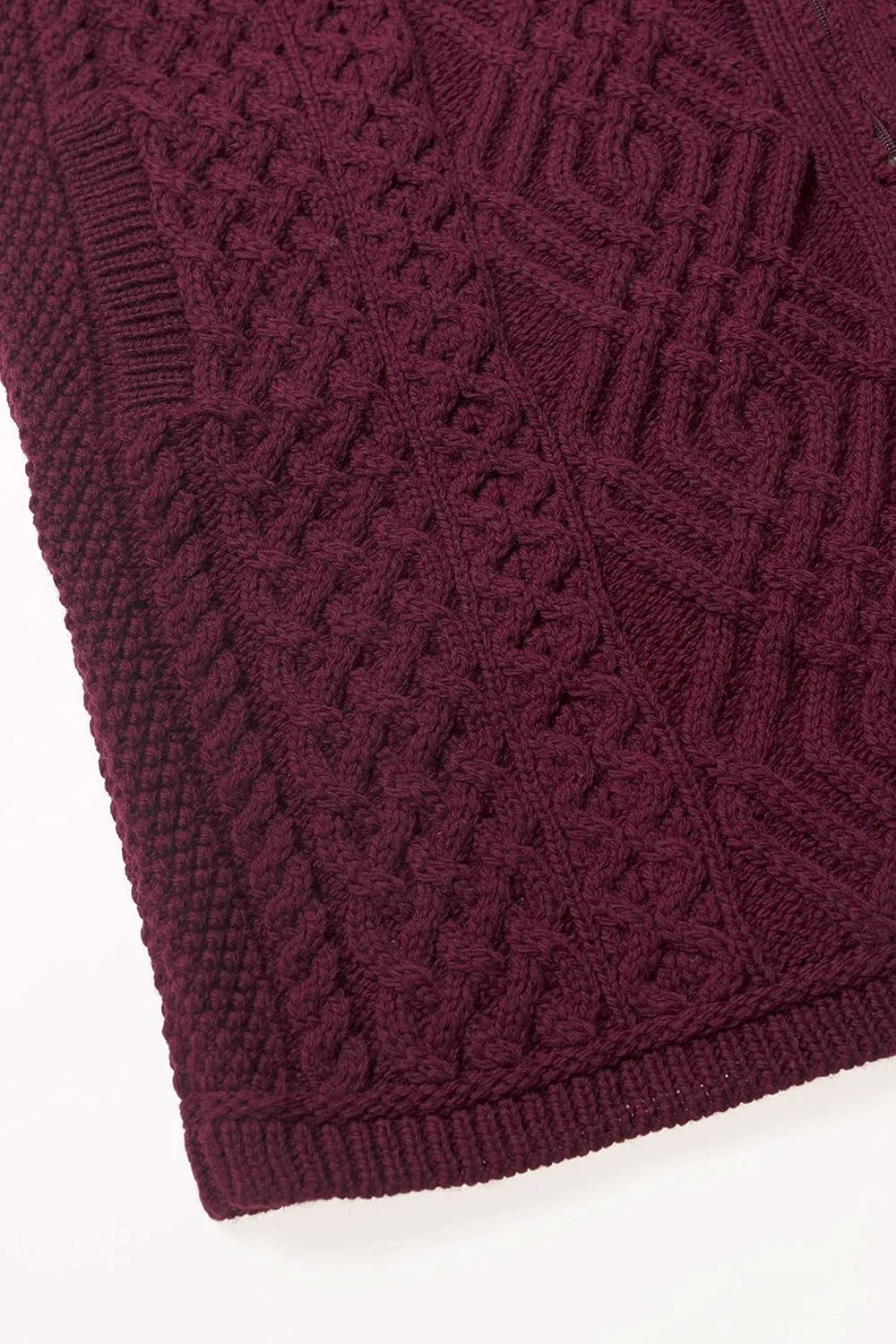 Aran Crafts Women's Irish Soft Cable Knitted Side Zip Coat (100% Merino Wool)