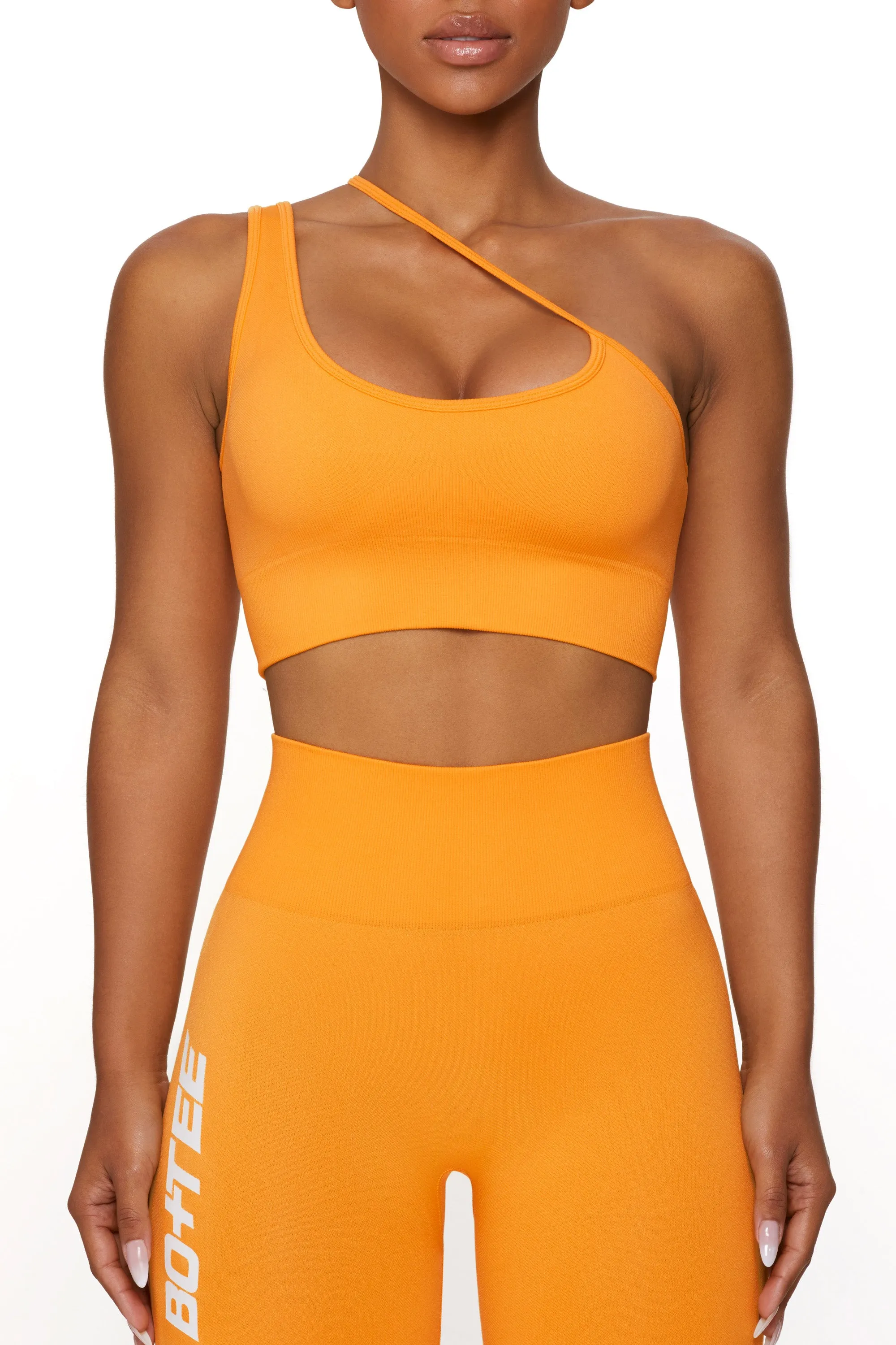 Asymmetric Seamless Crop Top in Orange