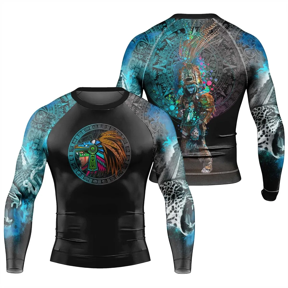 Aztec Jaguar Warrior Men's Long Sleeve Rash Guard