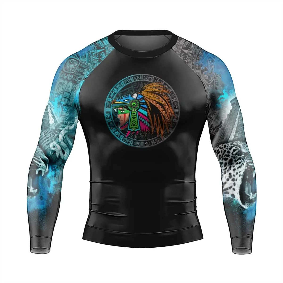 Aztec Jaguar Warrior Men's Long Sleeve Rash Guard