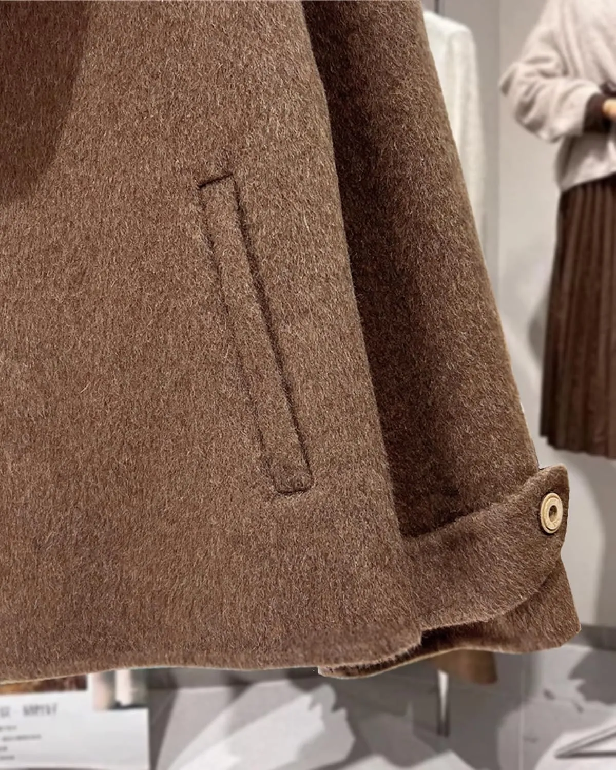 Babalet Wool Blend Double-faced Women Wool Pea Coat Button Scarf Casual Coat Trench Coat Handmade Winter Pockets Jacket