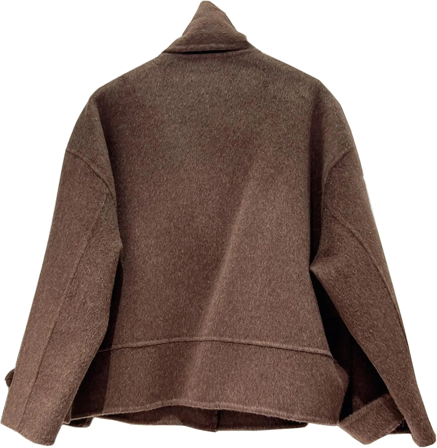 Babalet Wool Blend Double-faced Women Wool Pea Coat Button Scarf Casual Coat Trench Coat Handmade Winter Pockets Jacket