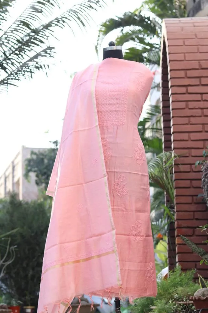 Baby Pink Pure Chanderi Chikankari Salwar Suit