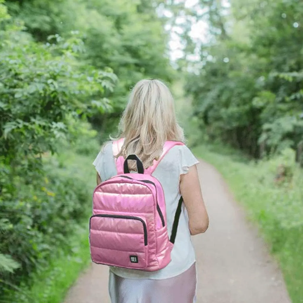 Backpack Purse for Women, Small Quilted Nylon Lightweight Backpack, Water Resistant Iridescent Puffy Casual Daypack