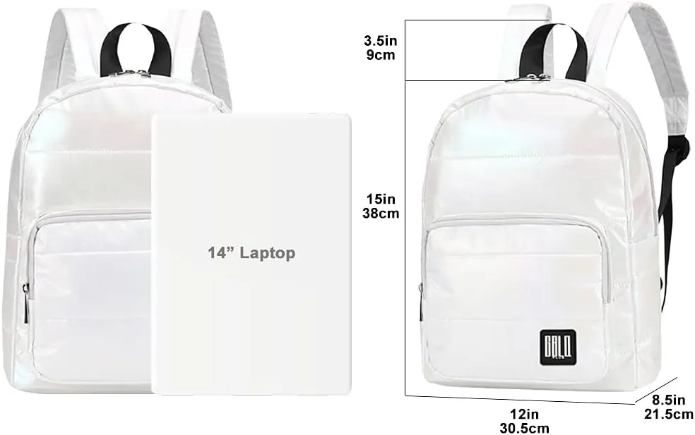 Backpack Purse for Women, Small Quilted Nylon Lightweight Backpack, Water Resistant Iridescent Puffy Casual Daypack