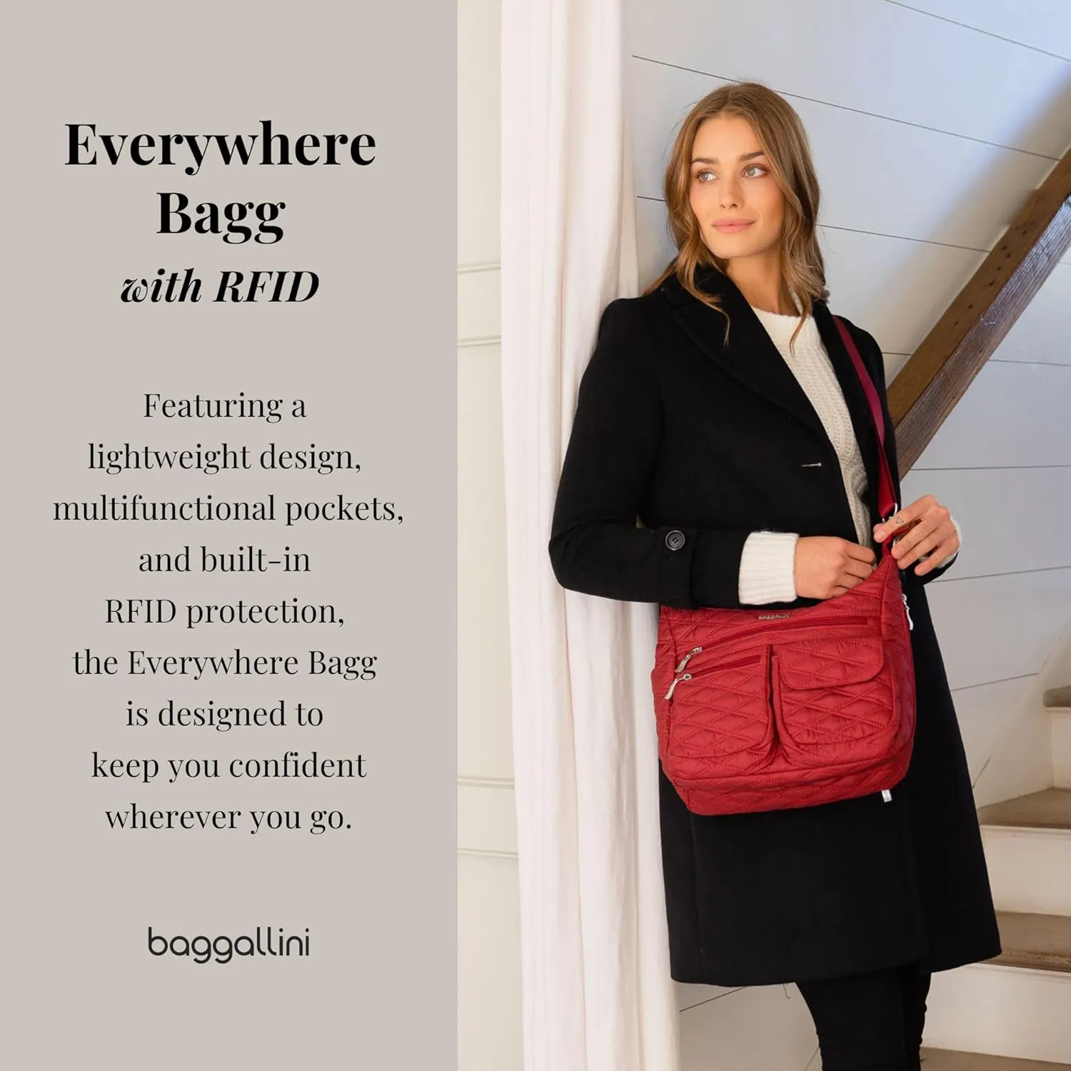 Baggallini Everywhere Bagg Crossbody Women 11x9 Lightweight Nylon Hobo Water-Resistant Travel Bag W/RFID