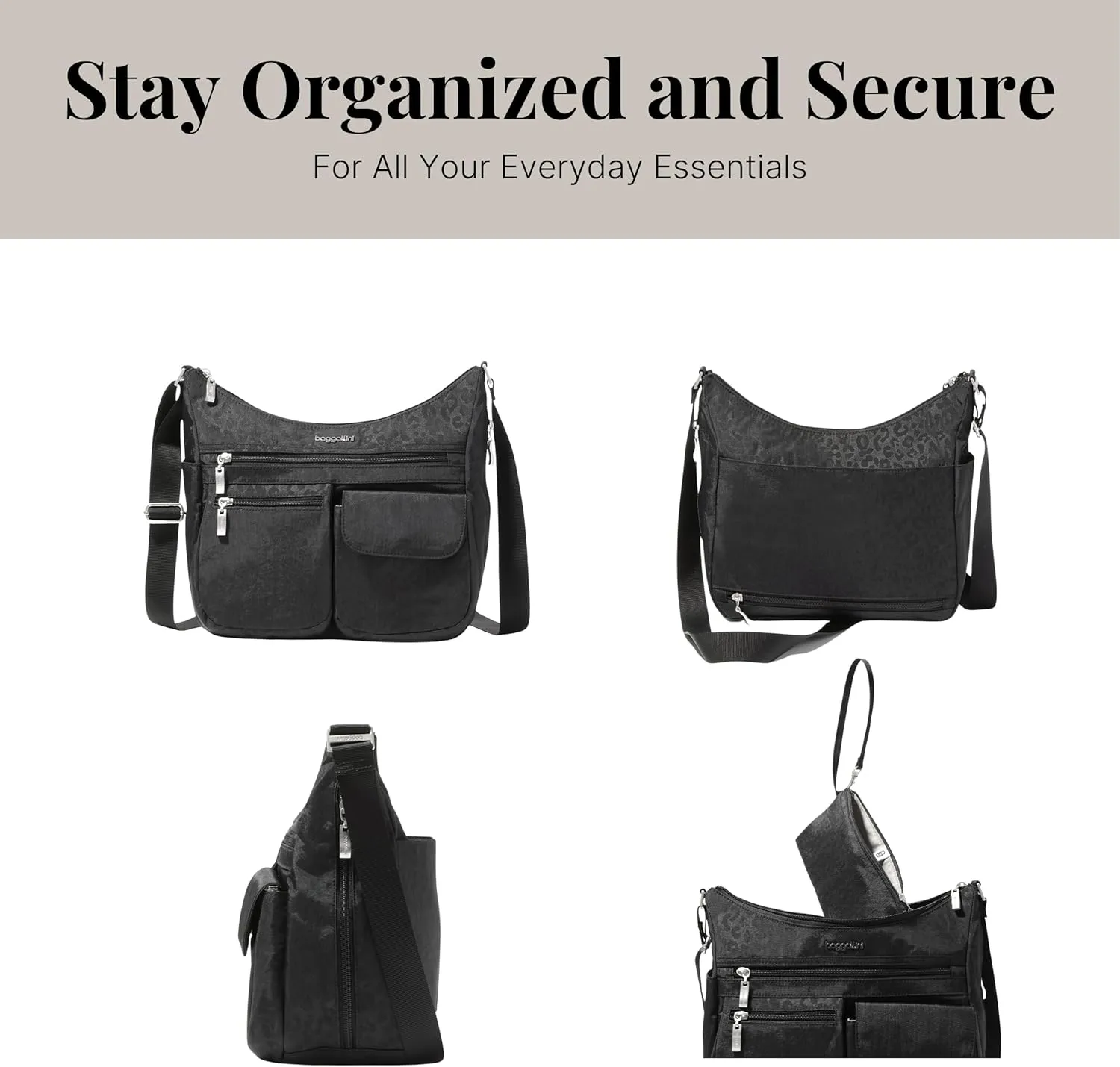 Baggallini Everywhere Bagg Crossbody Women 11x9 Lightweight Nylon Hobo Water-Resistant Travel Bag W/RFID