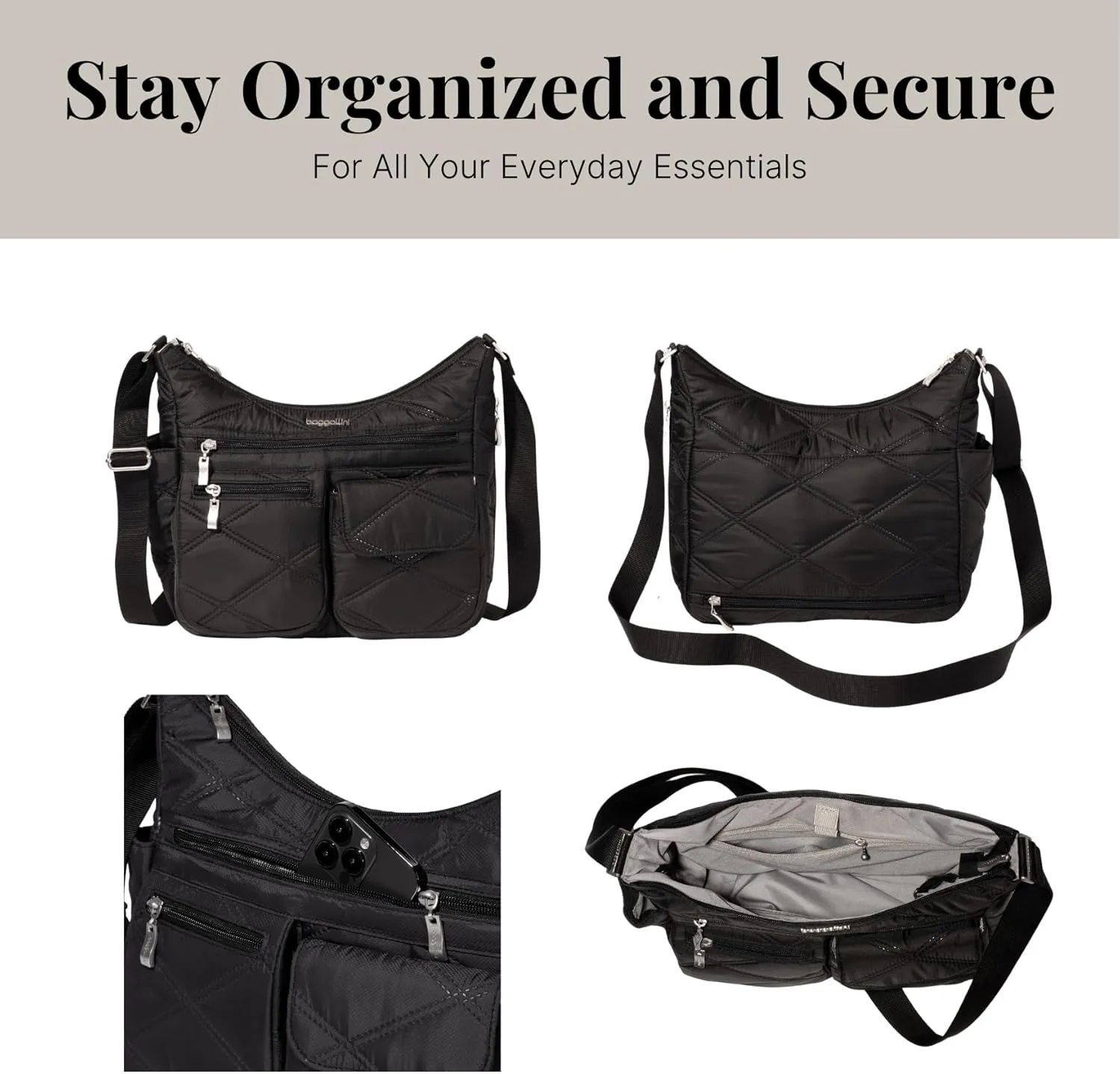 Baggallini Everywhere Bagg Crossbody Women 11x9 Lightweight Nylon Hobo Water-Resistant Travel Bag W/RFID