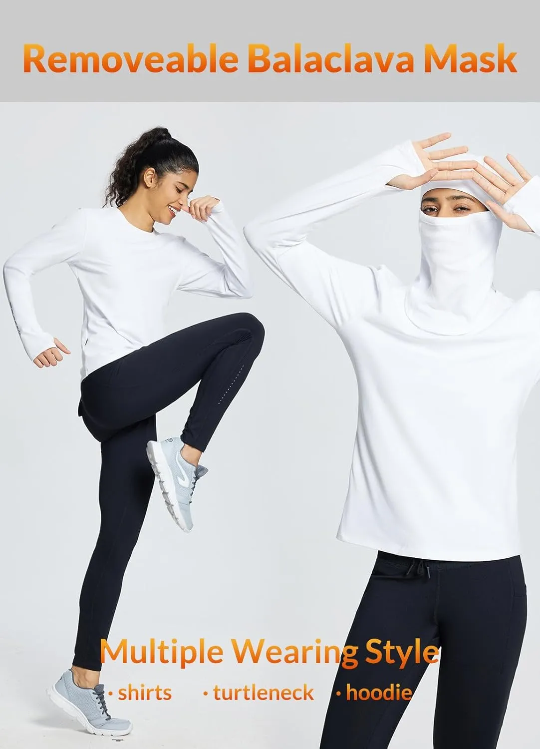 baleaf Thermal Long Sleeve Women Shirts Winter Clothes Cowl Neck Warm Fleece Base Layer Tops with Balaclava and Thumbholes