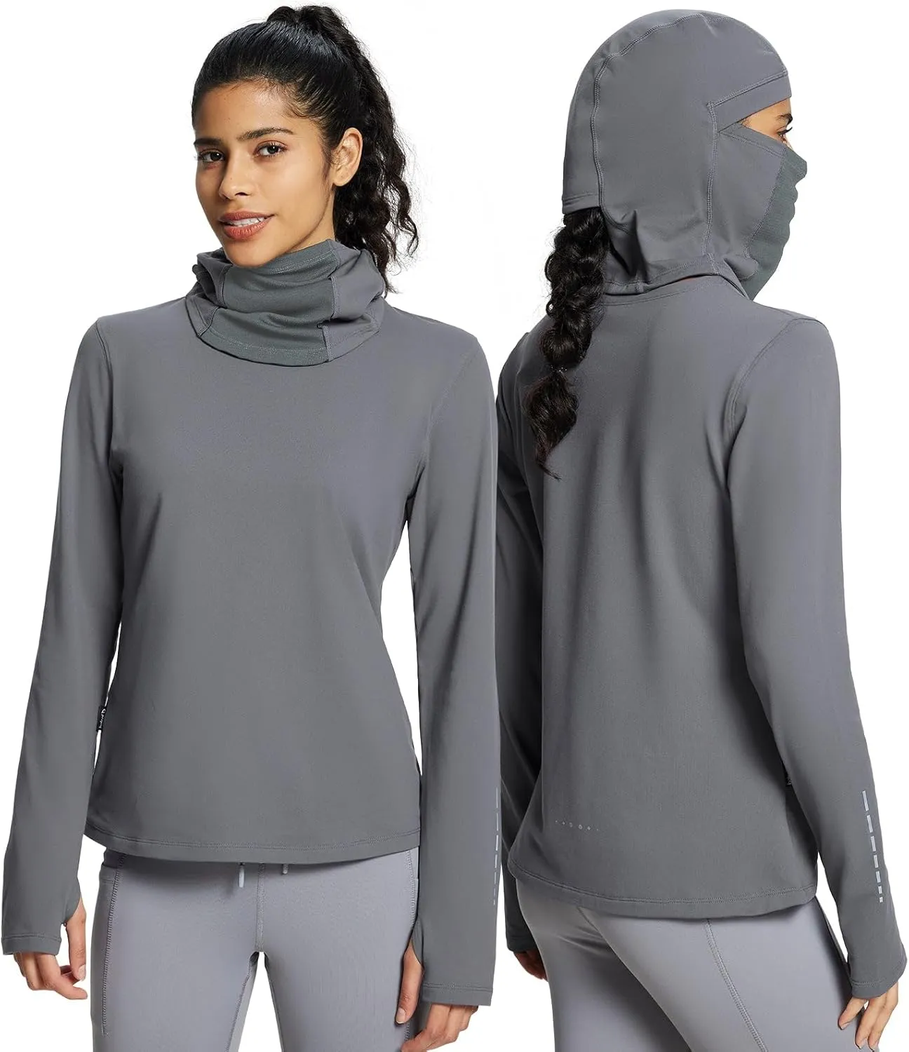 baleaf Thermal Long Sleeve Women Shirts Winter Clothes Cowl Neck Warm Fleece Base Layer Tops with Balaclava and Thumbholes