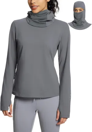 baleaf Thermal Long Sleeve Women Shirts Winter Clothes Cowl Neck Warm Fleece Base Layer Tops with Balaclava and Thumbholes