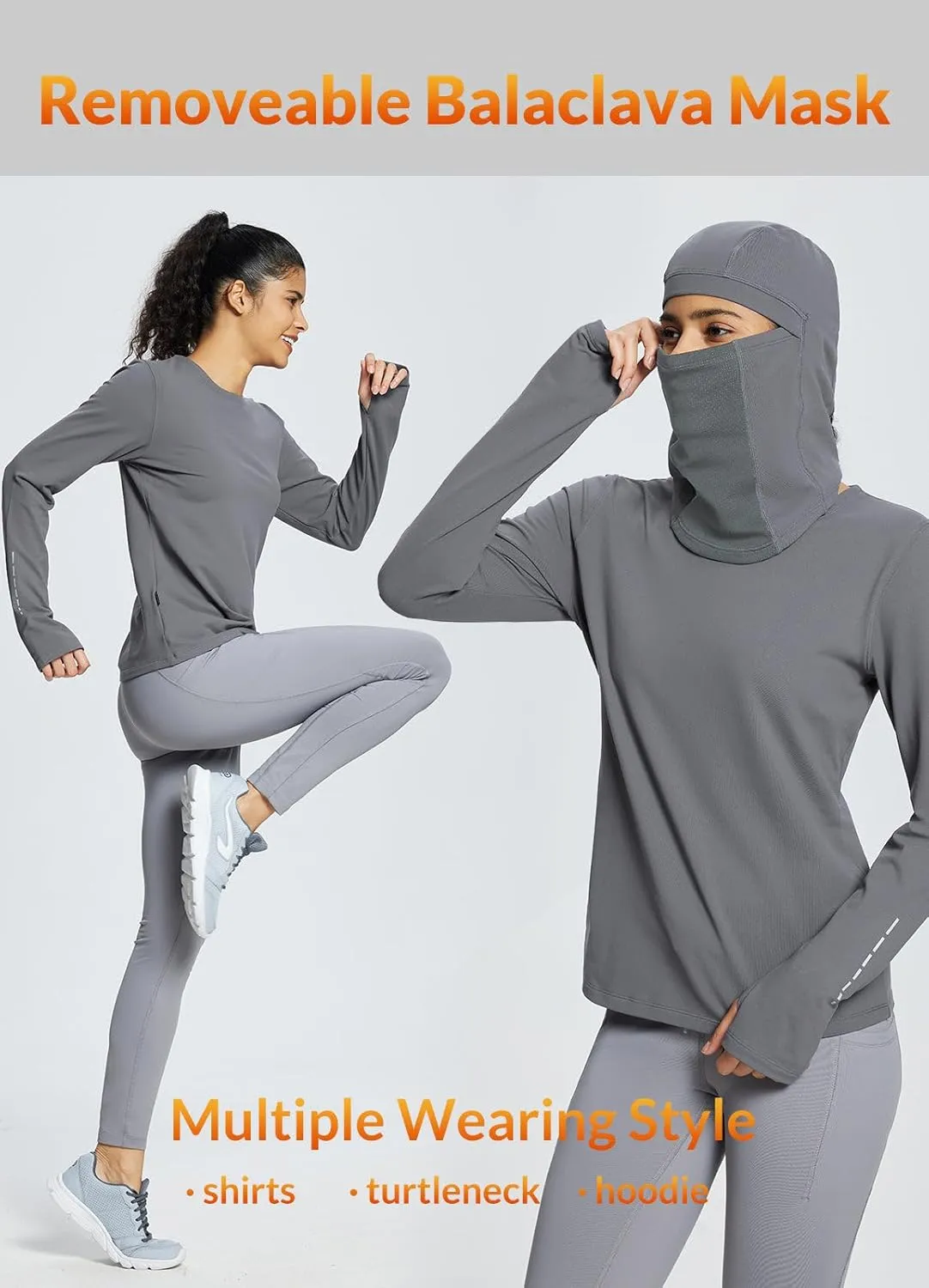 baleaf Thermal Long Sleeve Women Shirts Winter Clothes Cowl Neck Warm Fleece Base Layer Tops with Balaclava and Thumbholes