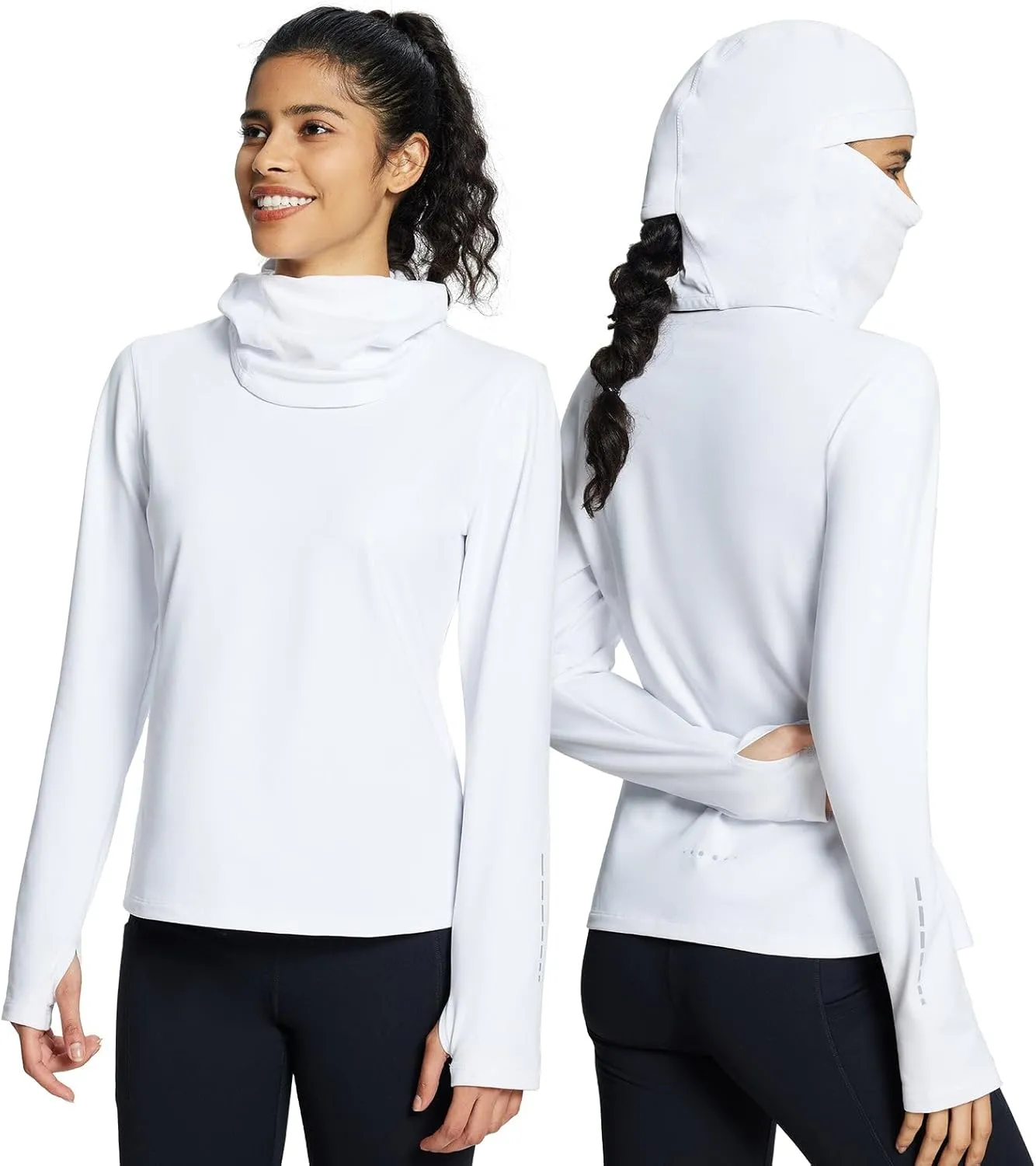 baleaf Thermal Long Sleeve Women Shirts Winter Clothes Cowl Neck Warm Fleece Base Layer Tops with Balaclava and Thumbholes