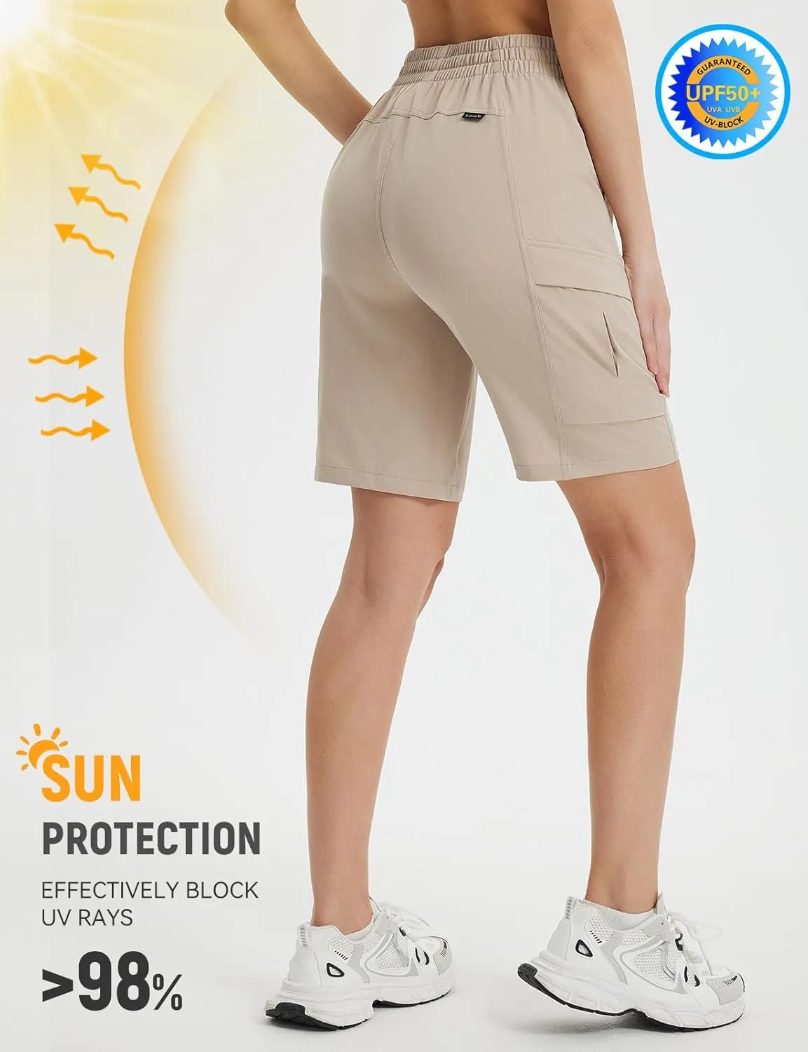 baleaf Women's 9" Cargo Shorts Hiking Water Resistant Pockets Bermuda Lightweight UPF50  Camping Travel Outdoor