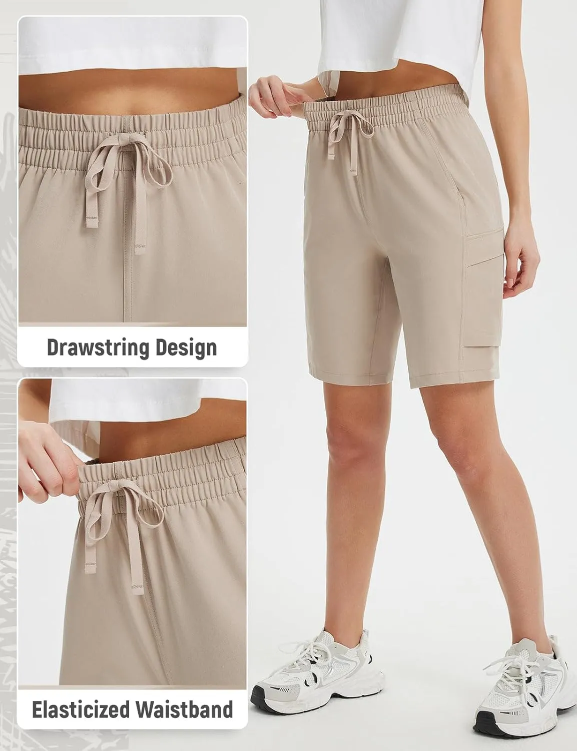 baleaf Women's 9" Cargo Shorts Hiking Water Resistant Pockets Bermuda Lightweight UPF50  Camping Travel Outdoor