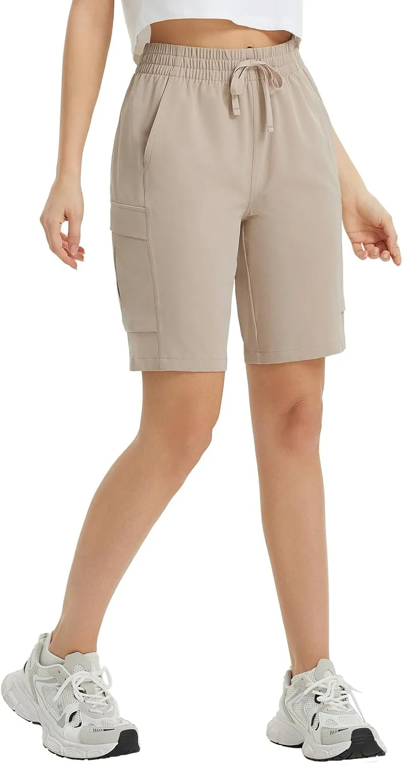 baleaf Women's 9" Cargo Shorts Hiking Water Resistant Pockets Bermuda Lightweight UPF50  Camping Travel Outdoor