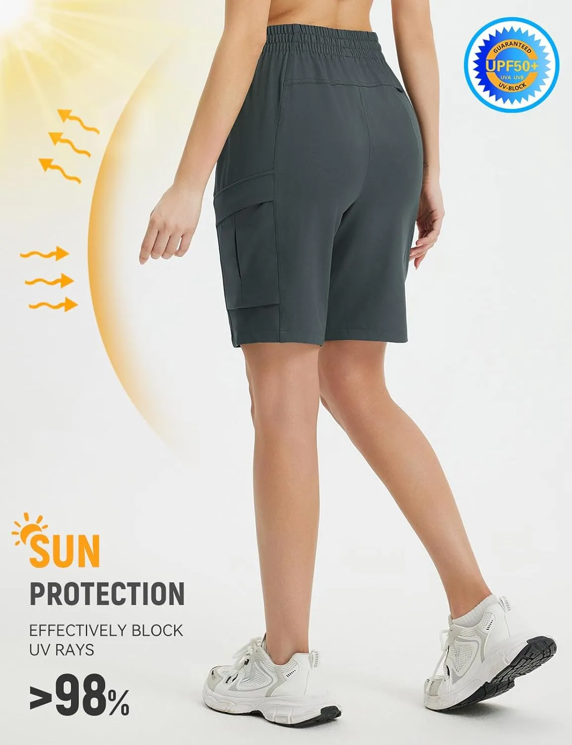 baleaf Women's 9" Cargo Shorts Hiking Water Resistant Pockets Bermuda Lightweight UPF50  Camping Travel Outdoor