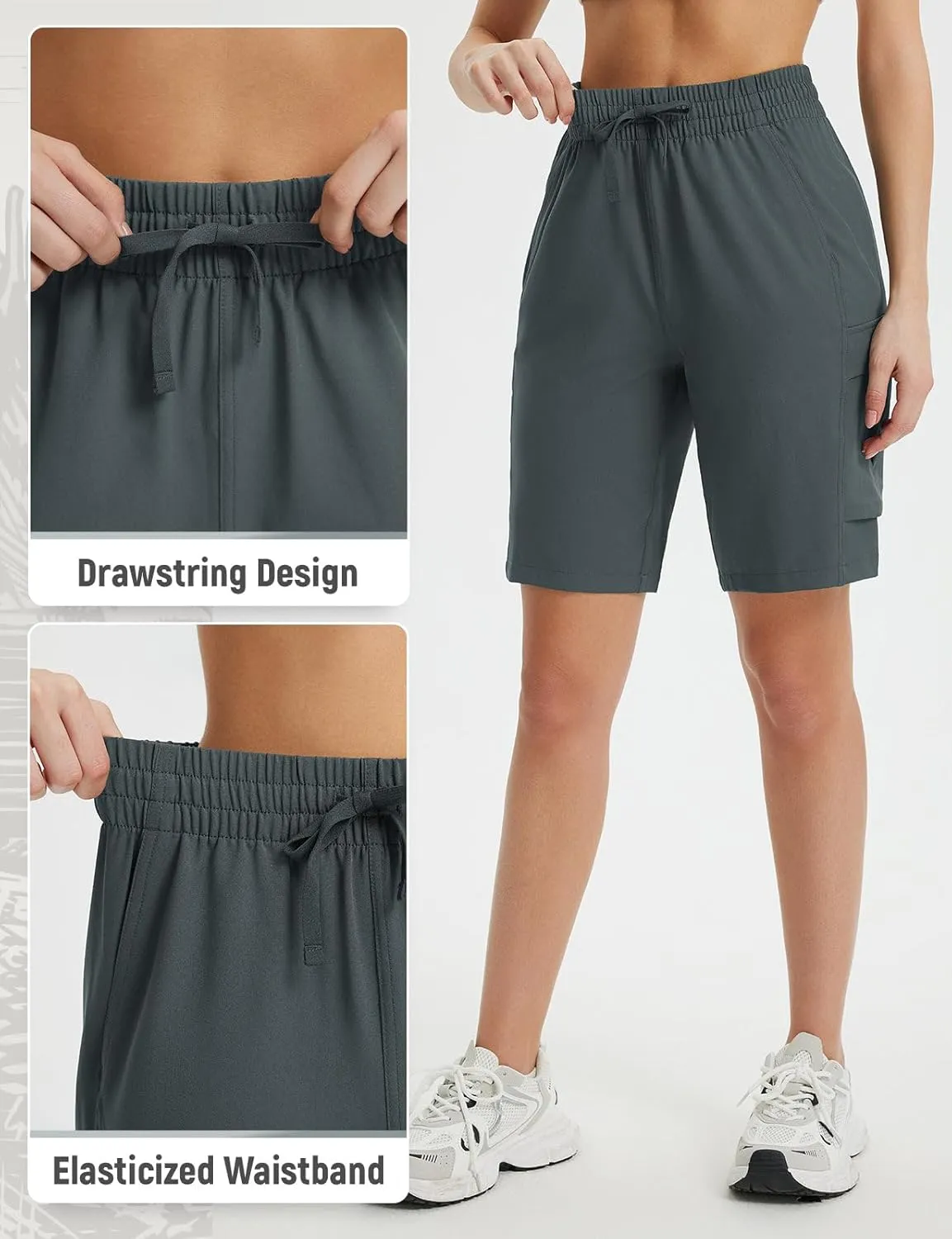 baleaf Women's 9" Cargo Shorts Hiking Water Resistant Pockets Bermuda Lightweight UPF50  Camping Travel Outdoor