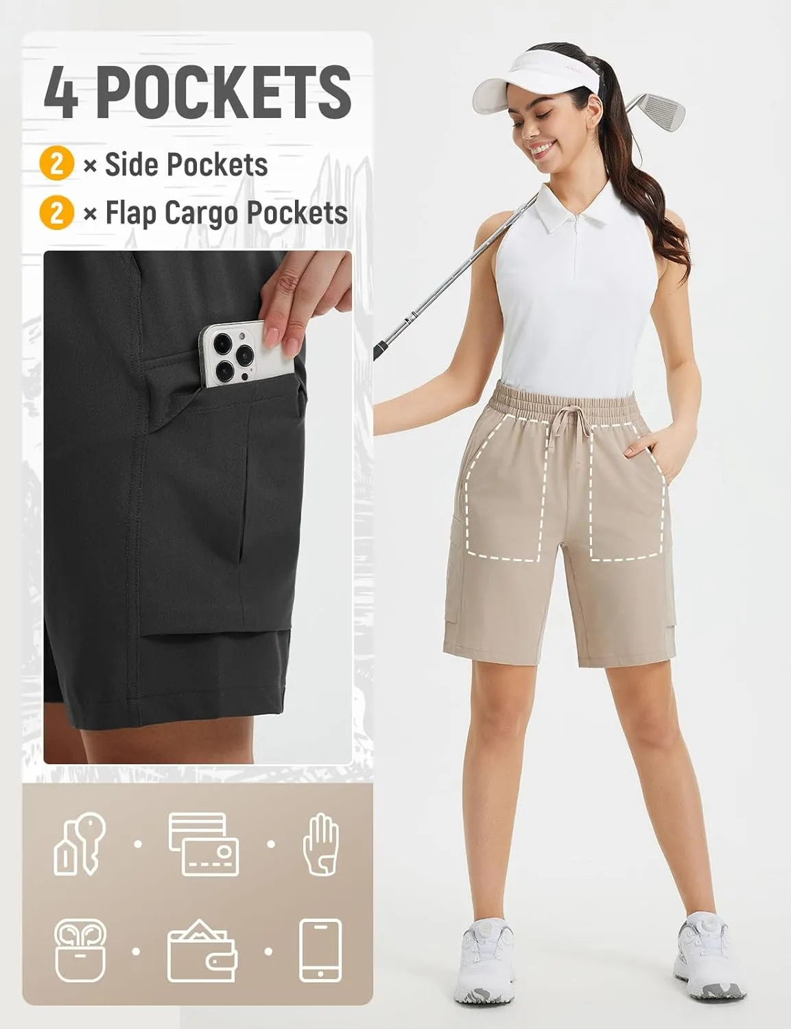 baleaf Women's 9" Cargo Shorts Hiking Water Resistant Pockets Bermuda Lightweight UPF50  Camping Travel Outdoor