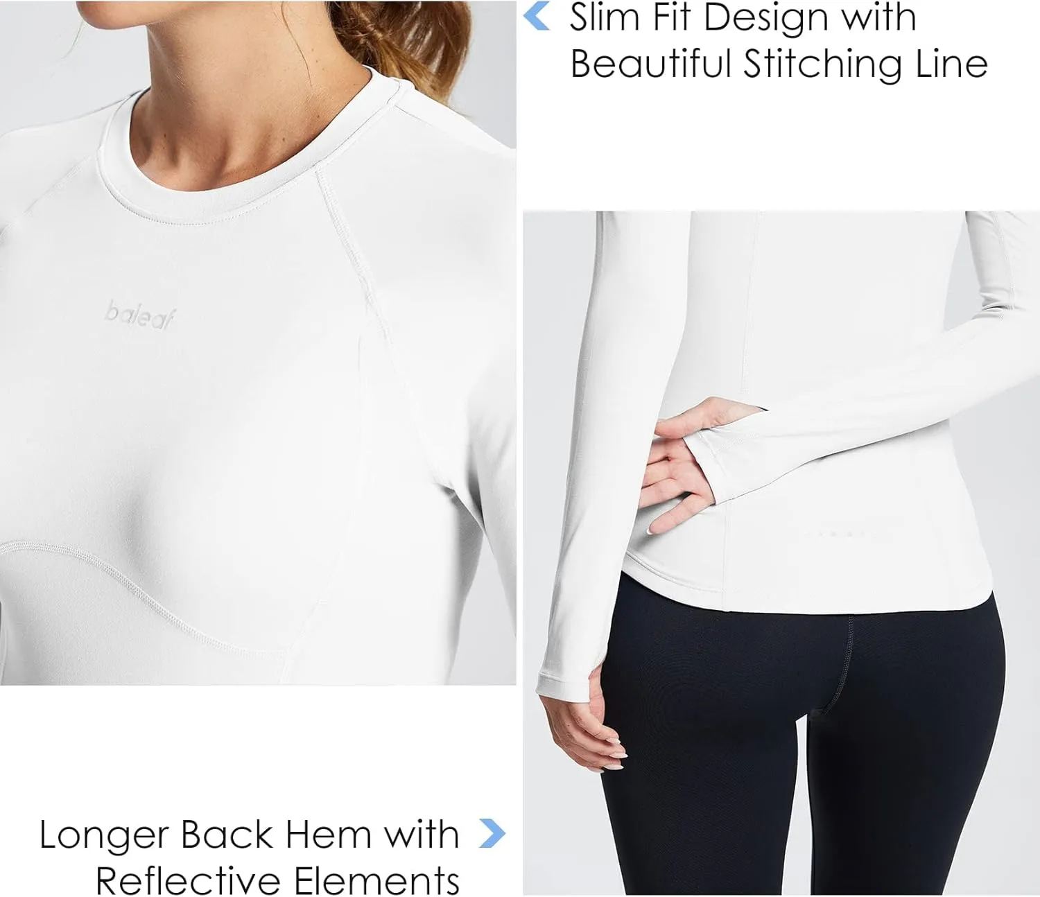 baleaf Women's Long Sleeve Workout Tops Compression Running Shirts Fitted Athletic Warm Thumbholes Quick Dry Yoga