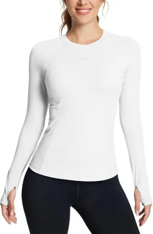 baleaf Women's Long Sleeve Workout Tops Compression Running Shirts Fitted Athletic Warm Thumbholes Quick Dry Yoga