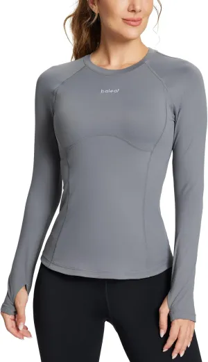 baleaf Women's Long Sleeve Workout Tops Compression Running Shirts Fitted Athletic Warm Thumbholes Quick Dry Yoga