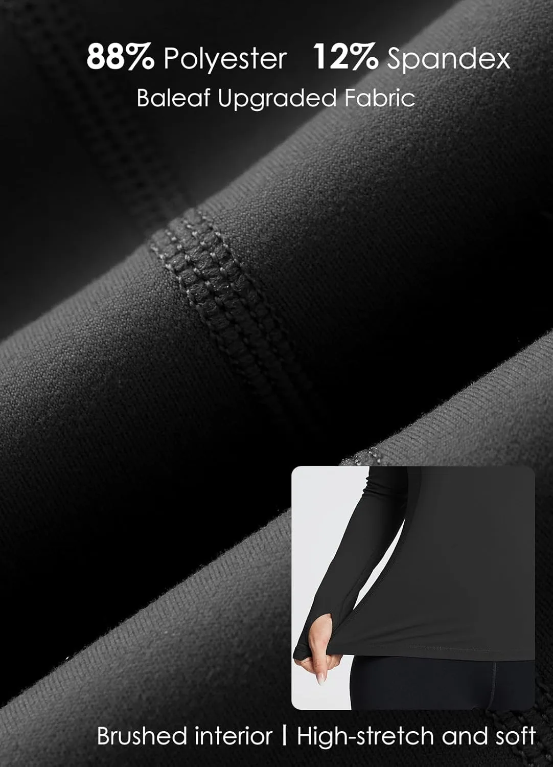 baleaf Women's Long Sleeve Workout Tops Compression Running Shirts Fitted Athletic Warm Thumbholes Quick Dry Yoga