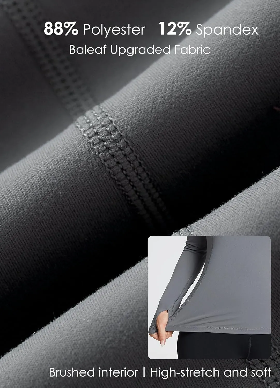 baleaf Women's Long Sleeve Workout Tops Compression Running Shirts Fitted Athletic Warm Thumbholes Quick Dry Yoga