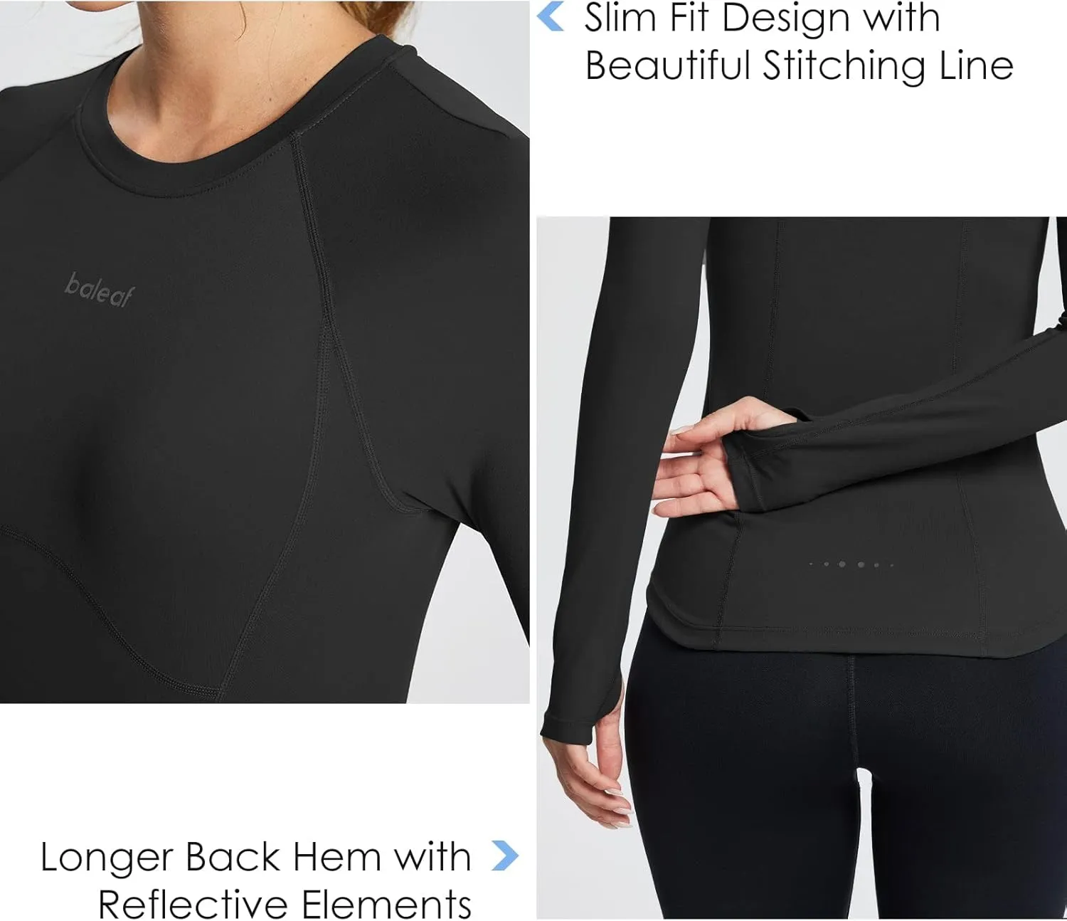 baleaf Women's Long Sleeve Workout Tops Compression Running Shirts Fitted Athletic Warm Thumbholes Quick Dry Yoga