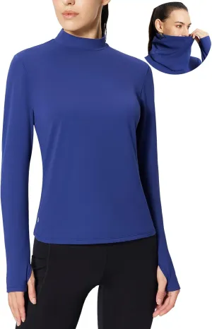 baleaf Women's Thermal Long Sleeve Shirts Fleece Turtleneck Top Warm Undershirts with Detachable Neck Gaiter Thumbholes