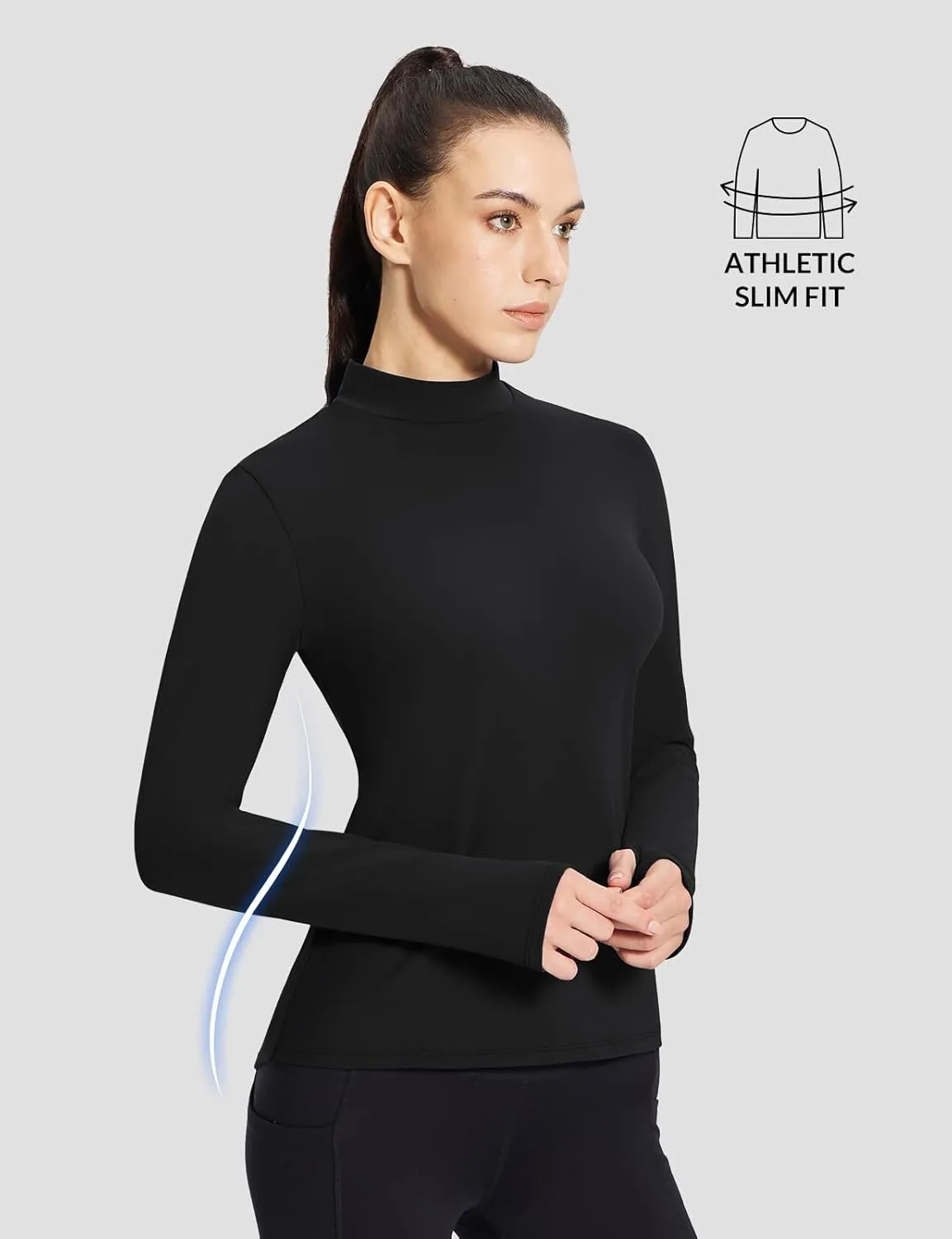 baleaf Women's Thermal Long Sleeve Shirts Fleece Turtleneck Top Warm Undershirts with Detachable Neck Gaiter Thumbholes