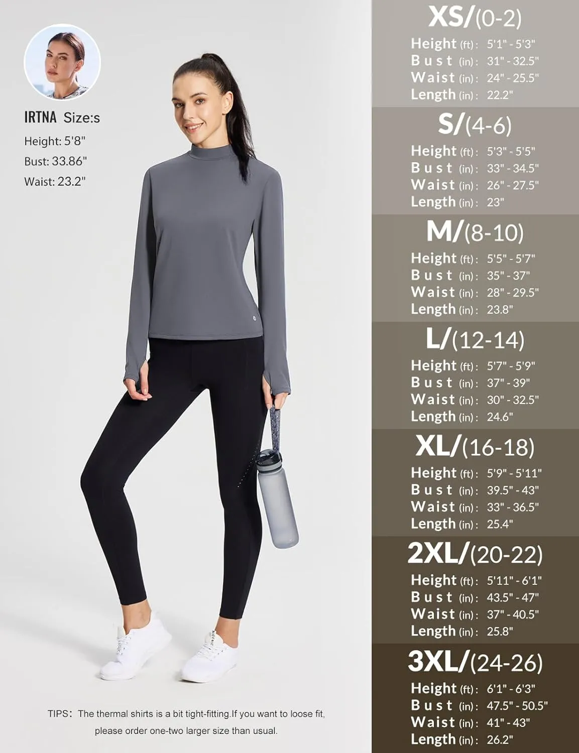 baleaf Women's Thermal Long Sleeve Shirts Fleece Turtleneck Top Warm Undershirts with Detachable Neck Gaiter Thumbholes