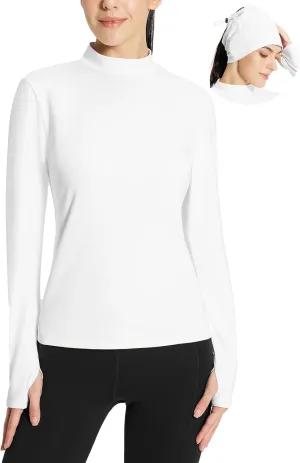 baleaf Women's Thermal Long Sleeve Shirts Fleece Turtleneck Top Warm Undershirts with Detachable Neck Gaiter Thumbholes