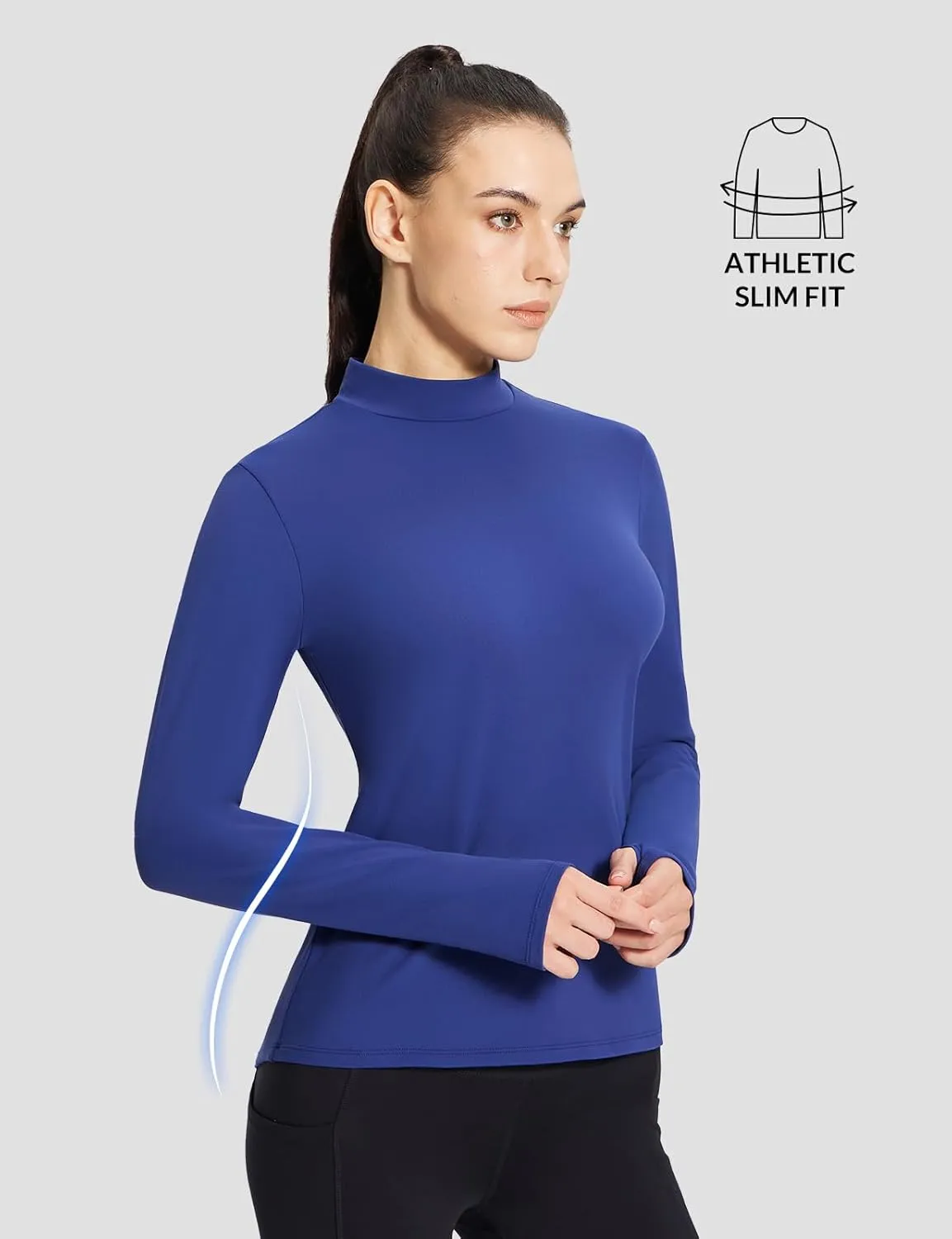 baleaf Women's Thermal Long Sleeve Shirts Fleece Turtleneck Top Warm Undershirts with Detachable Neck Gaiter Thumbholes