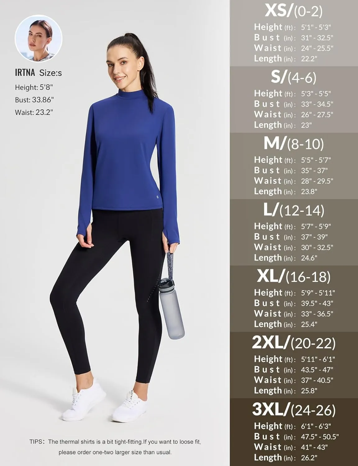 baleaf Women's Thermal Long Sleeve Shirts Fleece Turtleneck Top Warm Undershirts with Detachable Neck Gaiter Thumbholes