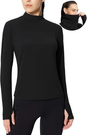baleaf Women's Thermal Long Sleeve Shirts Fleece Turtleneck Top Warm Undershirts with Detachable Neck Gaiter Thumbholes