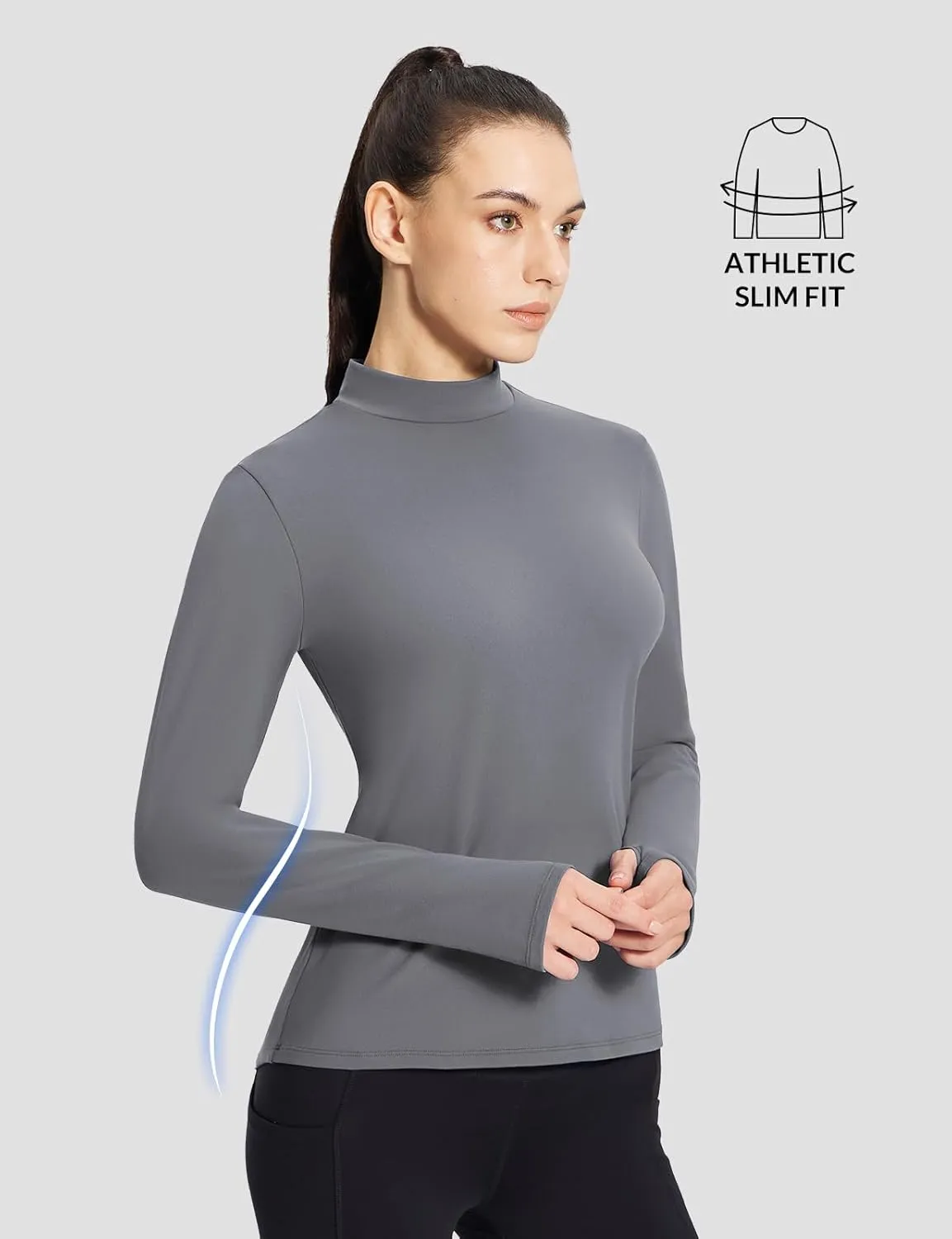 baleaf Women's Thermal Long Sleeve Shirts Fleece Turtleneck Top Warm Undershirts with Detachable Neck Gaiter Thumbholes