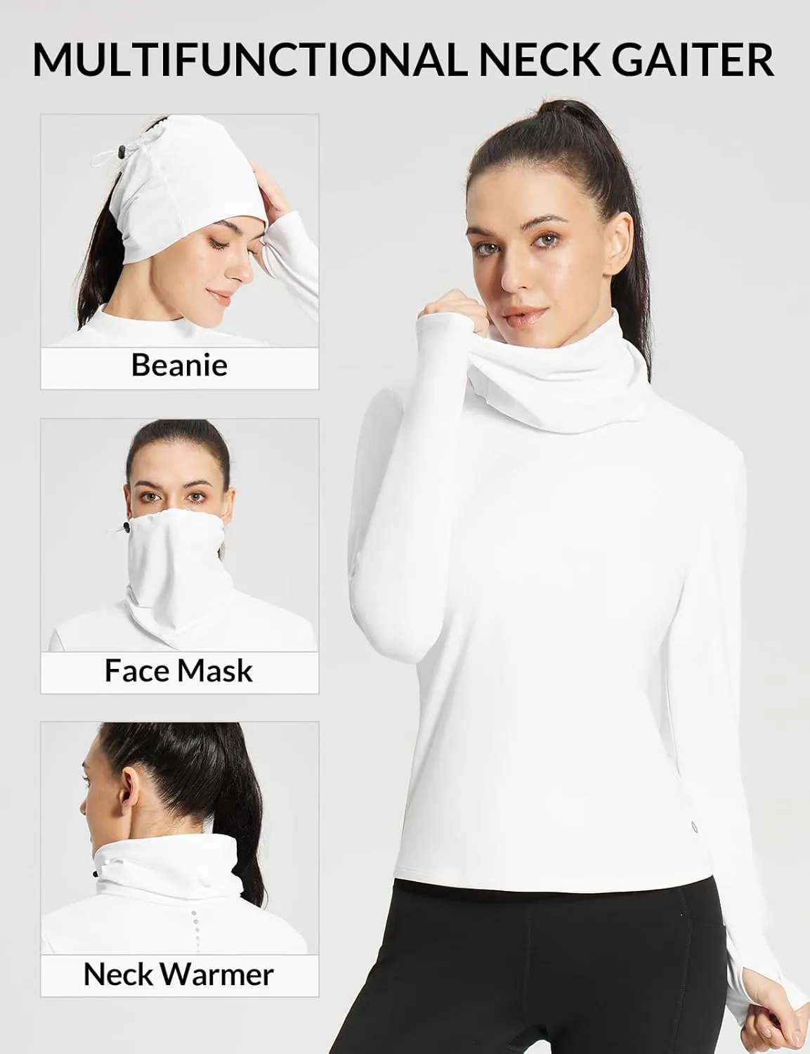 baleaf Women's Thermal Long Sleeve Shirts Fleece Turtleneck Top Warm Undershirts with Detachable Neck Gaiter Thumbholes