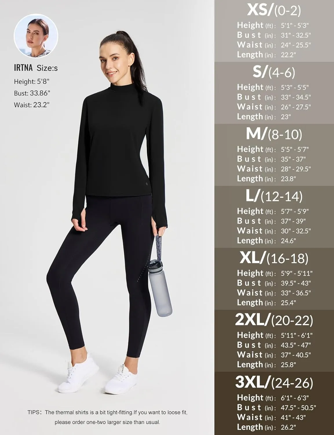 baleaf Women's Thermal Long Sleeve Shirts Fleece Turtleneck Top Warm Undershirts with Detachable Neck Gaiter Thumbholes