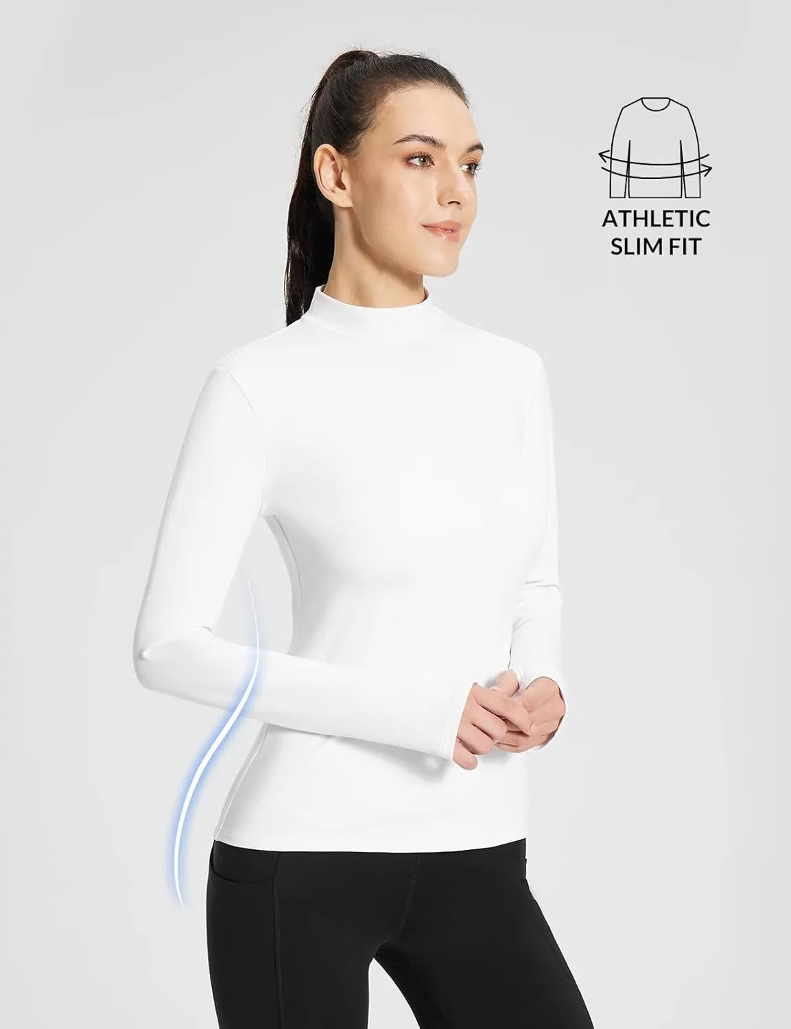 baleaf Women's Thermal Long Sleeve Shirts Fleece Turtleneck Top Warm Undershirts with Detachable Neck Gaiter Thumbholes