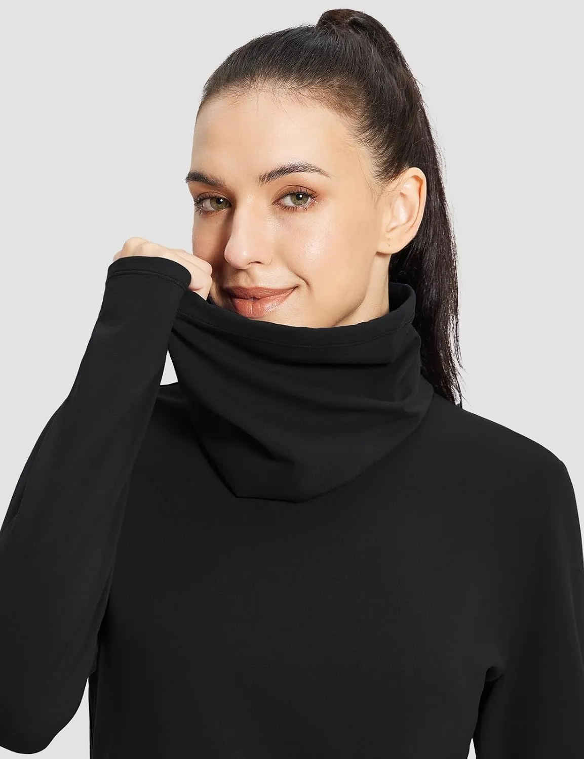 baleaf Women's Thermal Long Sleeve Shirts Fleece Turtleneck Top Warm Undershirts with Detachable Neck Gaiter Thumbholes